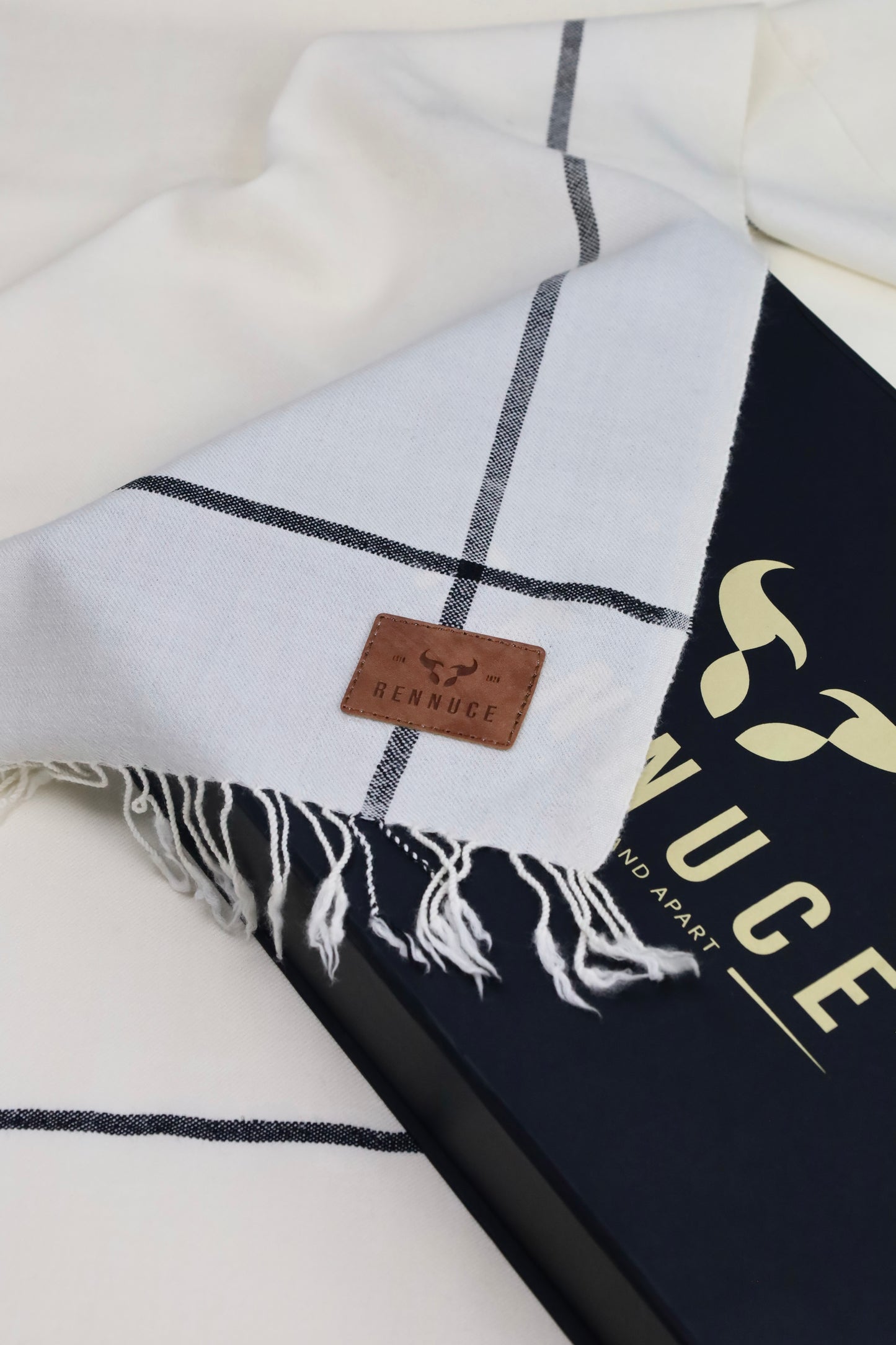 Premium Quality Off White Black Border Pure Woolen Shawl by Rennuce