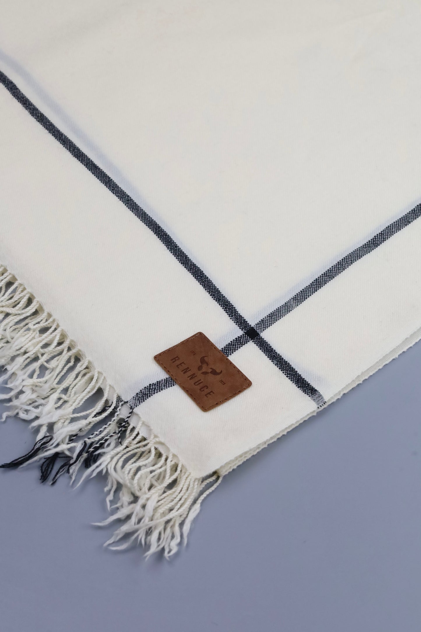 Premium Quality Off White Black Border Pure Woolen Shawl by Rennuce