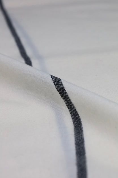Premium Quality Off White Black Border Pure Woolen Shawl by Rennuce
