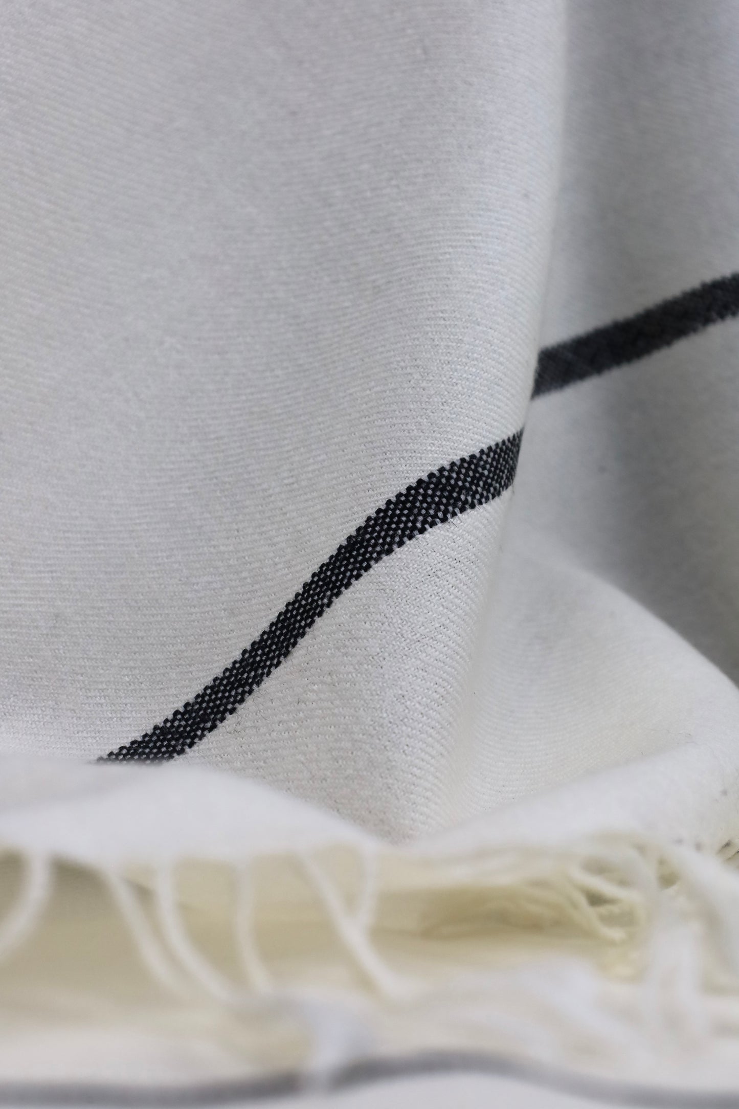 Premium Quality Off White Black Border Pure Woolen Shawl by Rennuce