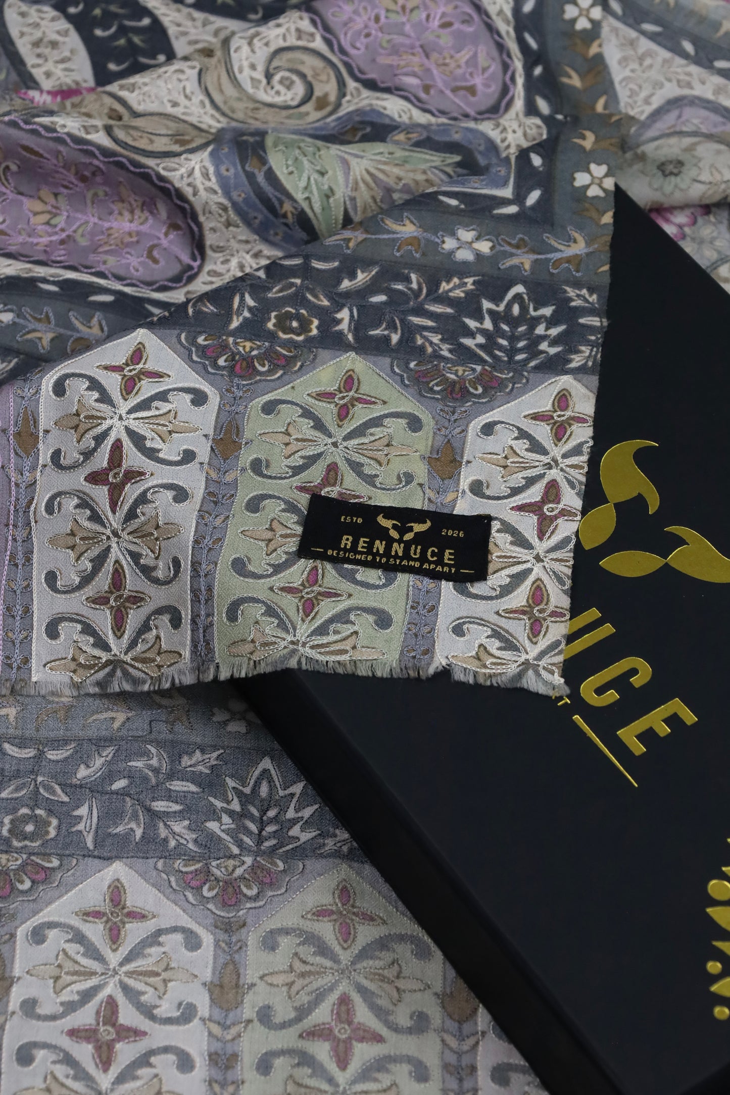 Premium Quality Off White Fully Multi Color Kalamkar Authentic Pashmina Cashmere Shawl by Rennuce