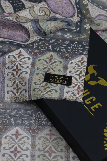 Premium Quality Off White Fully Multi Color Kalamkar Authentic Pashmina Cashmere Shawl by Rennuce