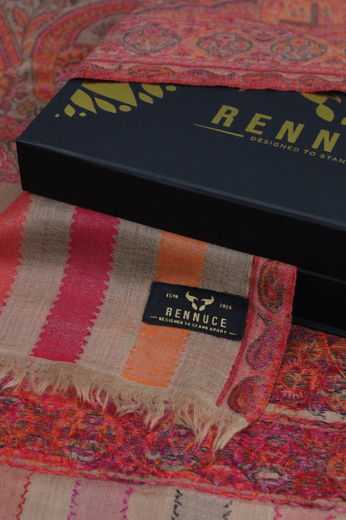 Premium Quality Pink Multi Color Woven Authentic Pashmina Cashmere Shawl by Rennuce