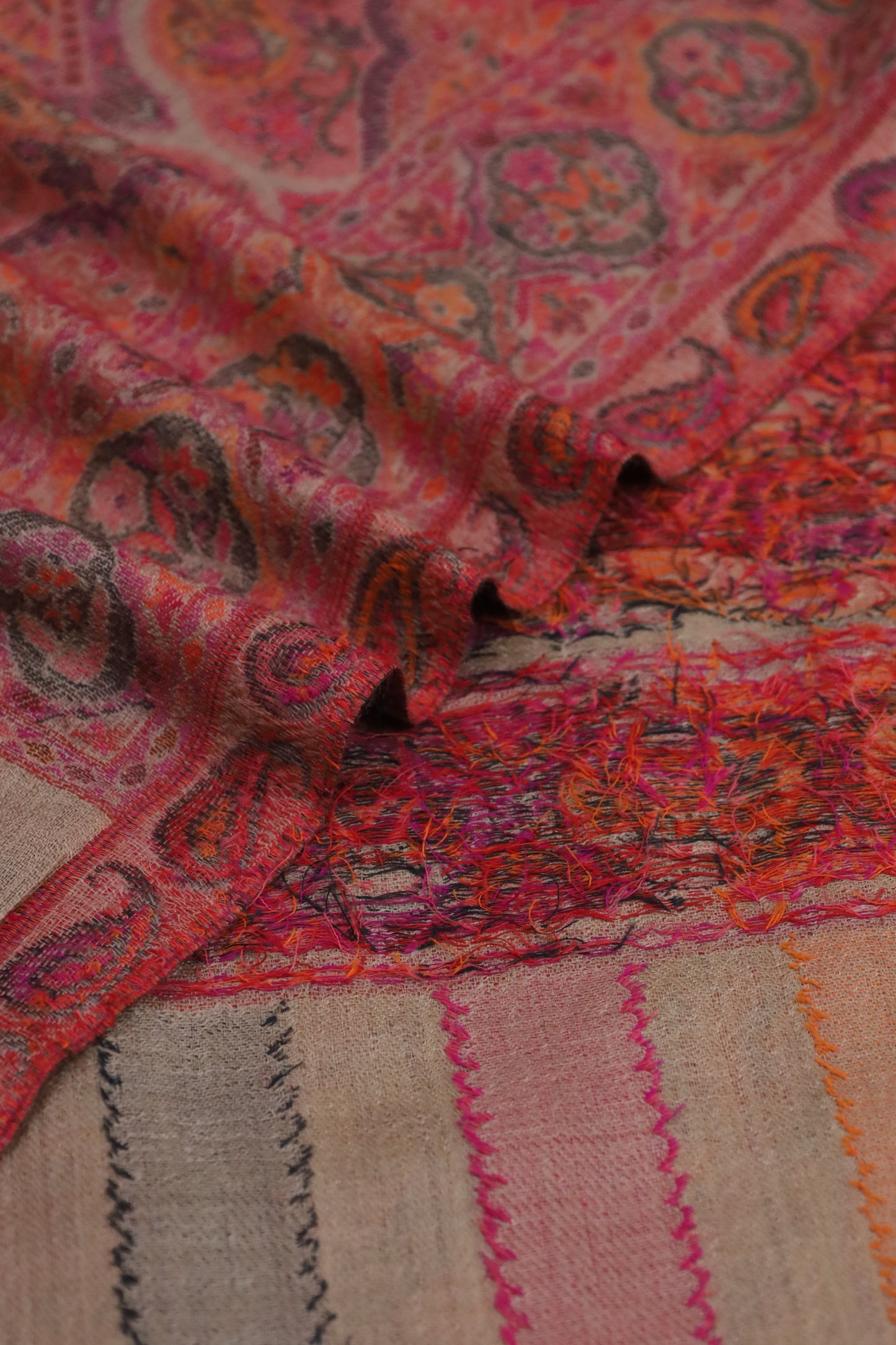 Premium Quality Pink Multi Color Woven Authentic Pashmina Cashmere Shawl by Rennuce