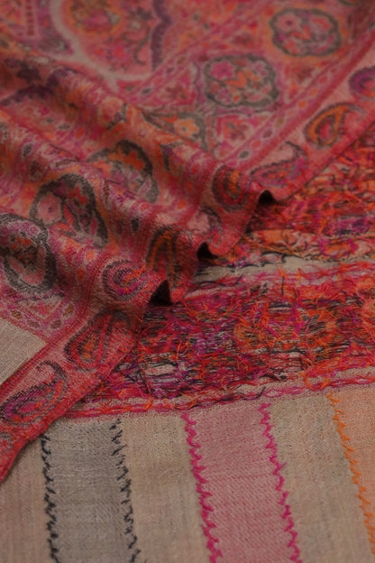 Premium Quality Pink Multi Color Woven Authentic Pashmina Cashmere Shawl by Rennuce