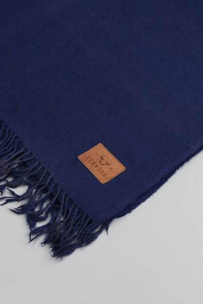 Premium Quality Plain Double Fiber Navy Blue Pure Woolen Shawl by Rennuce