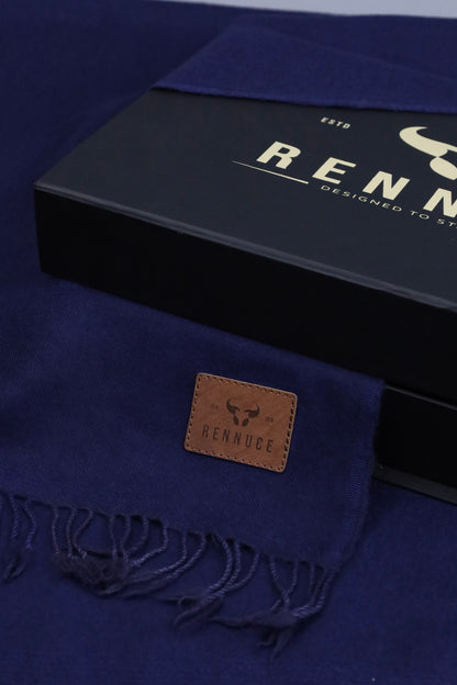 Premium Quality Plain Double Fiber Navy Blue Pure Woolen Shawl by Rennuce