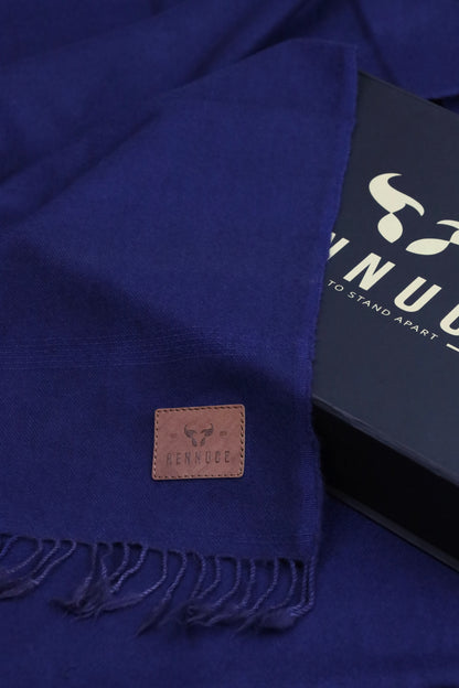Premium Quality Plain Double Fiber Navy Blue Pure Woolen Shawl by Rennuce