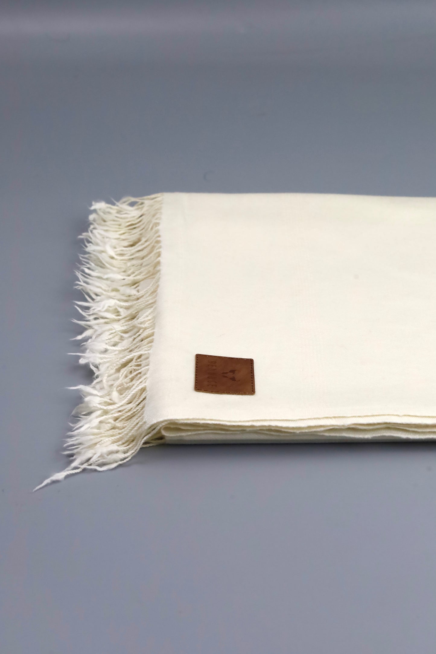 Premium Quality Plain Double Fiber Off-White Pure Woolen Shawl by Rennuce