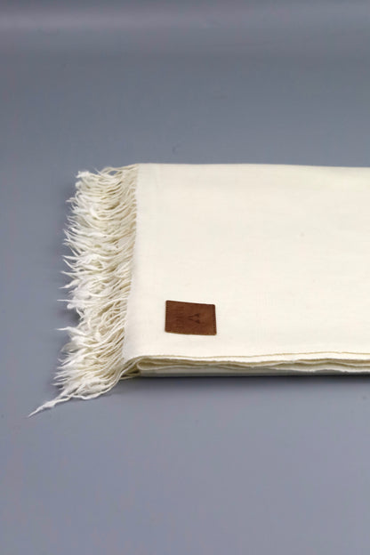 Premium Quality Plain Double Fiber Off-White Pure Woolen Shawl by Rennuce