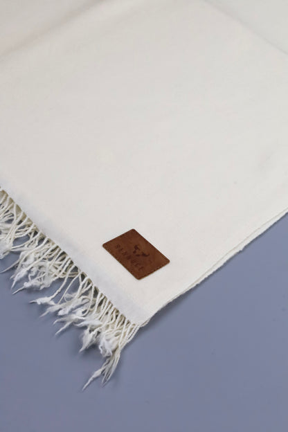 Premium Quality Plain Double Fiber Off-White Pure Woolen Shawl by Rennuce