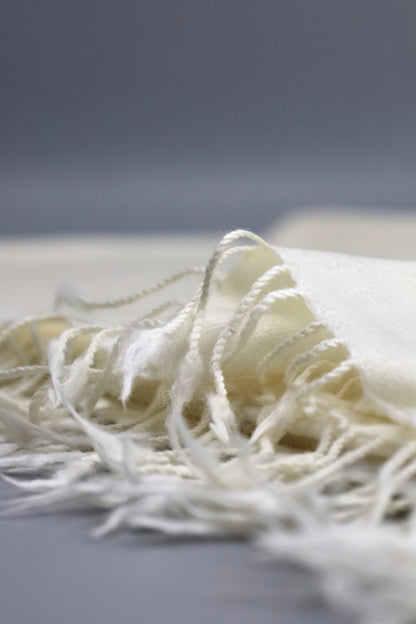 Premium Quality Plain Double Fiber Off-White Pure Woolen Shawl by Rennuce