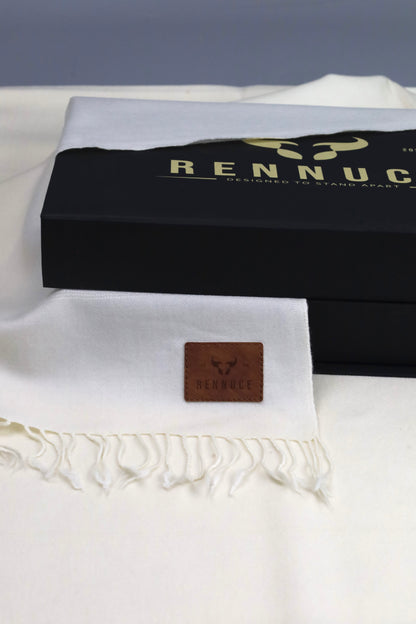 Premium Quality Plain Double Fiber Off-White Pure Woolen Shawl by Rennuce