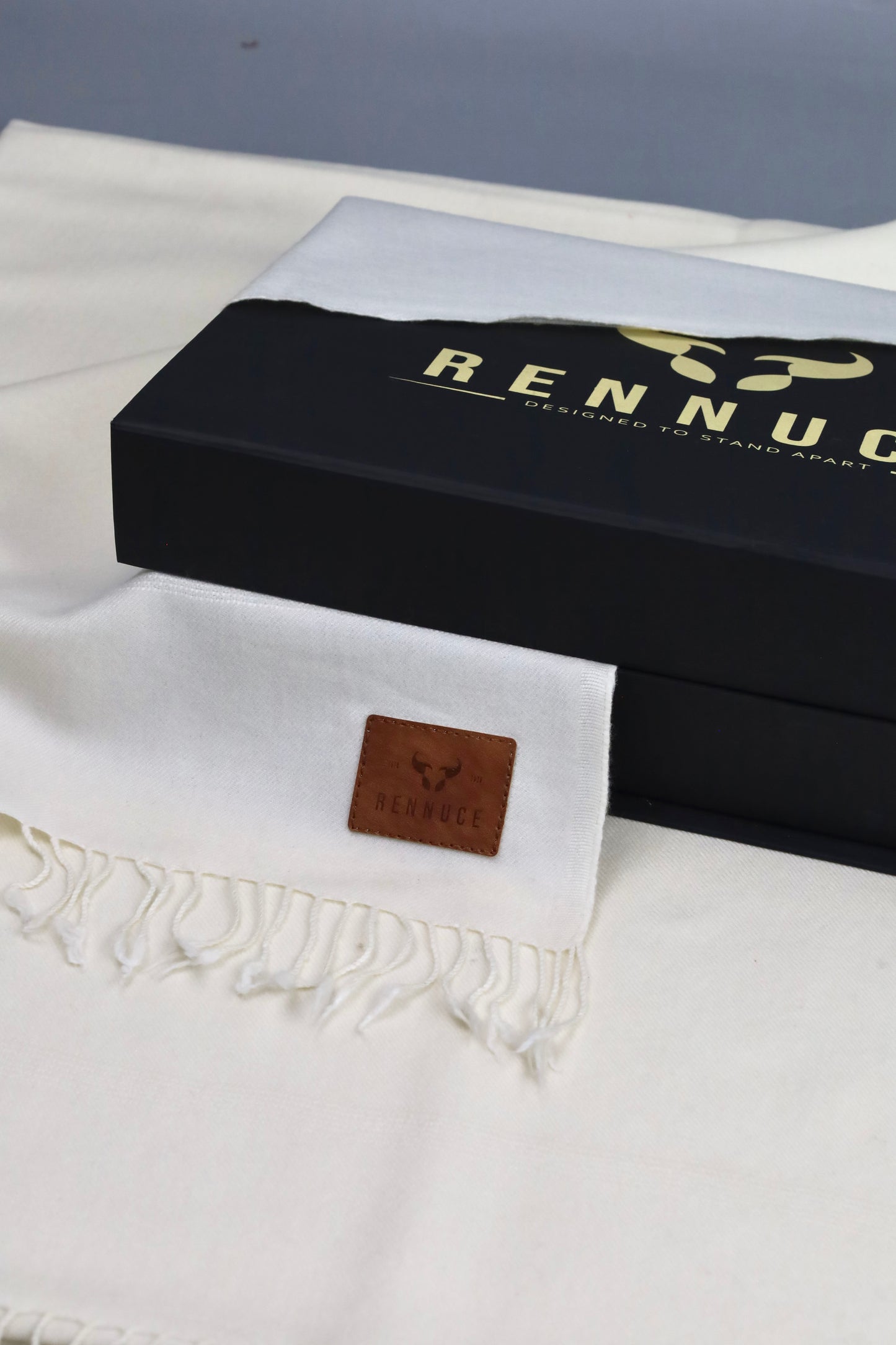 Premium Quality Plain Double Fiber Off-White Pure Woolen Shawl by Rennuce