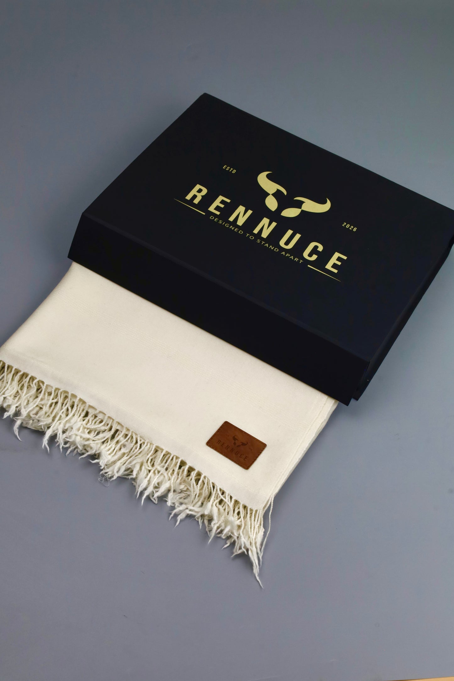 Premium Quality Plain Double Fiber Off-White Pure Woolen Shawl by Rennuce
