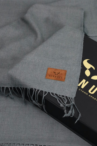 Premium Quality Plain Single Fiber Grey Pure Woolen Shawl by Rennuce