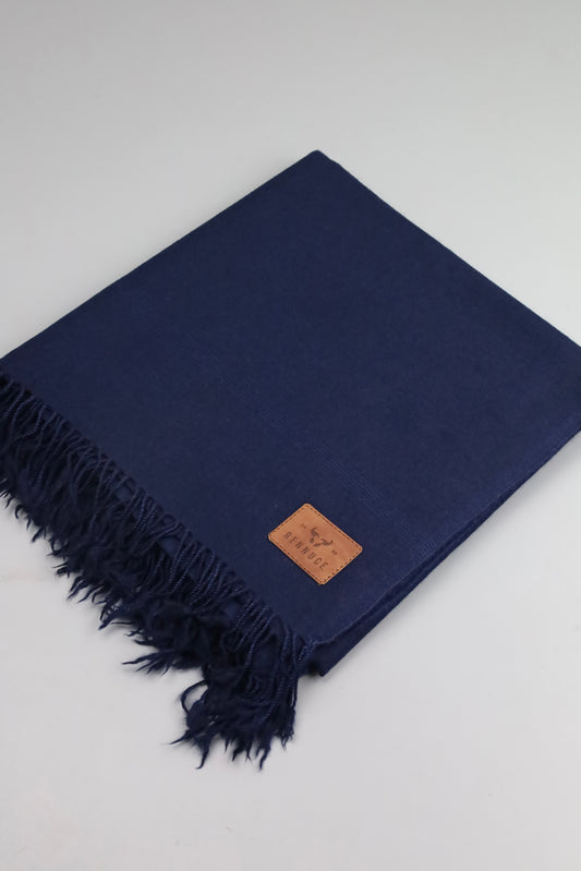 Premium Quality Plain Single Fiber Navy Blue Pure Woolen Shawl by Rennuce