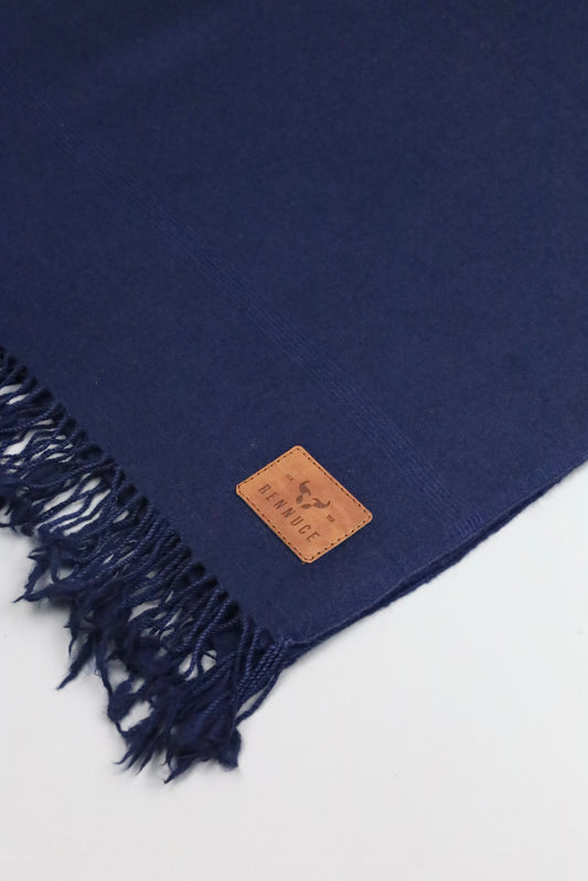 Premium Quality Plain Single Fiber Navy Blue Pure Woolen Shawl by Rennuce