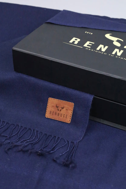 Premium Quality Plain Single Fiber Navy Blue Pure Woolen Shawl by Rennuce