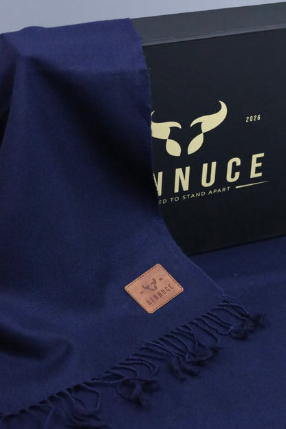 Premium Quality Plain Single Fiber Navy Blue Pure Woolen Shawl by Rennuce