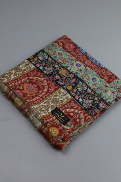 Premium Quality Red Fully Multi Color Kalamkar Authentic Pashmina Cashmere Shawl by Rennuce