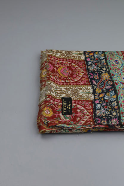 Premium Quality Red Fully Multi Color Kalamkar Authentic Pashmina Cashmere Shawl by Rennuce