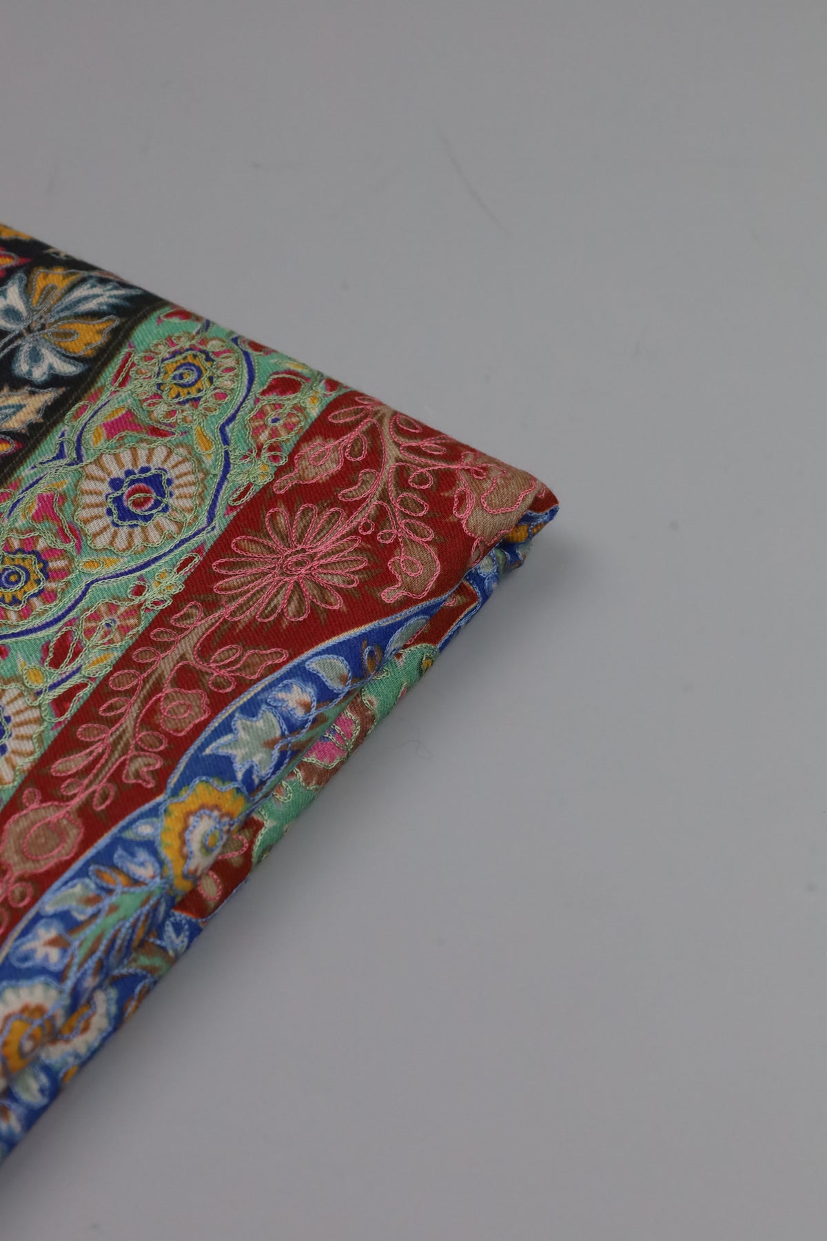 Premium Quality Red Fully Multi Color Kalamkar Authentic Pashmina Cashmere Shawl by Rennuce