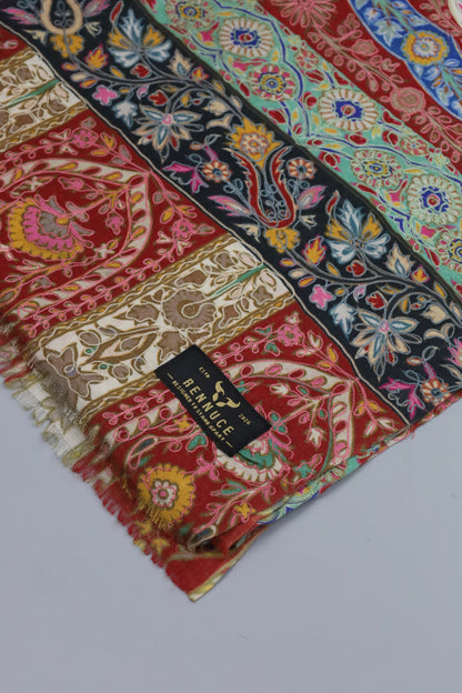 Premium Quality Red Fully Multi Color Kalamkar Authentic Pashmina Cashmere Shawl by Rennuce