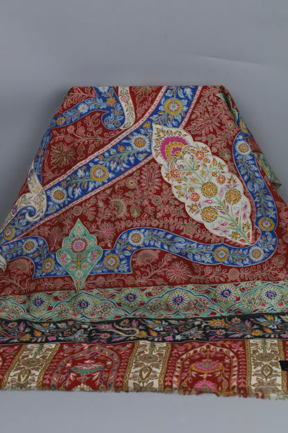 Premium Quality Red Fully Multi Color Kalamkar Authentic Pashmina Cashmere Shawl by Rennuce