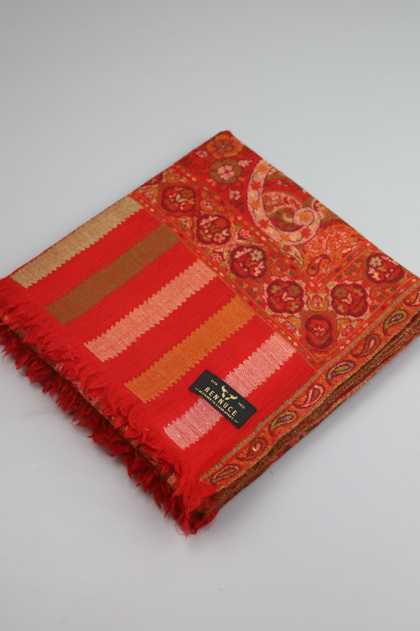 Premium Quality Red Multi Color Woven Authentic Pashmina Cashmere Shawl by Rennuce