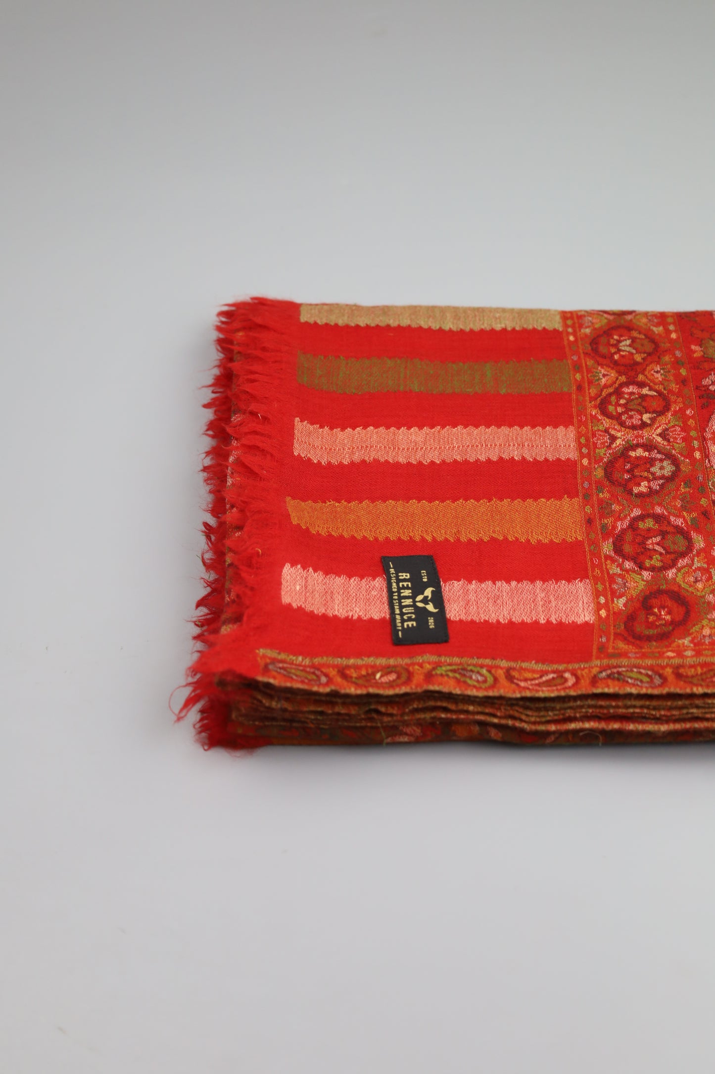 Premium Quality Red Multi Color Woven Authentic Pashmina Cashmere Shawl by Rennuce