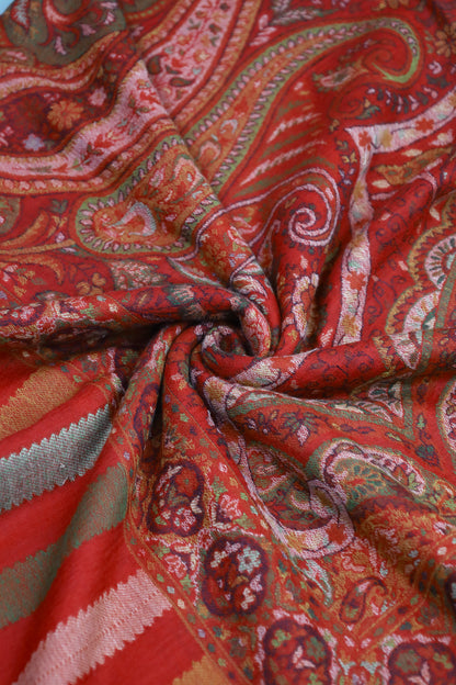 Premium Quality Red Multi Color Woven Authentic Pashmina Cashmere Shawl by Rennuce