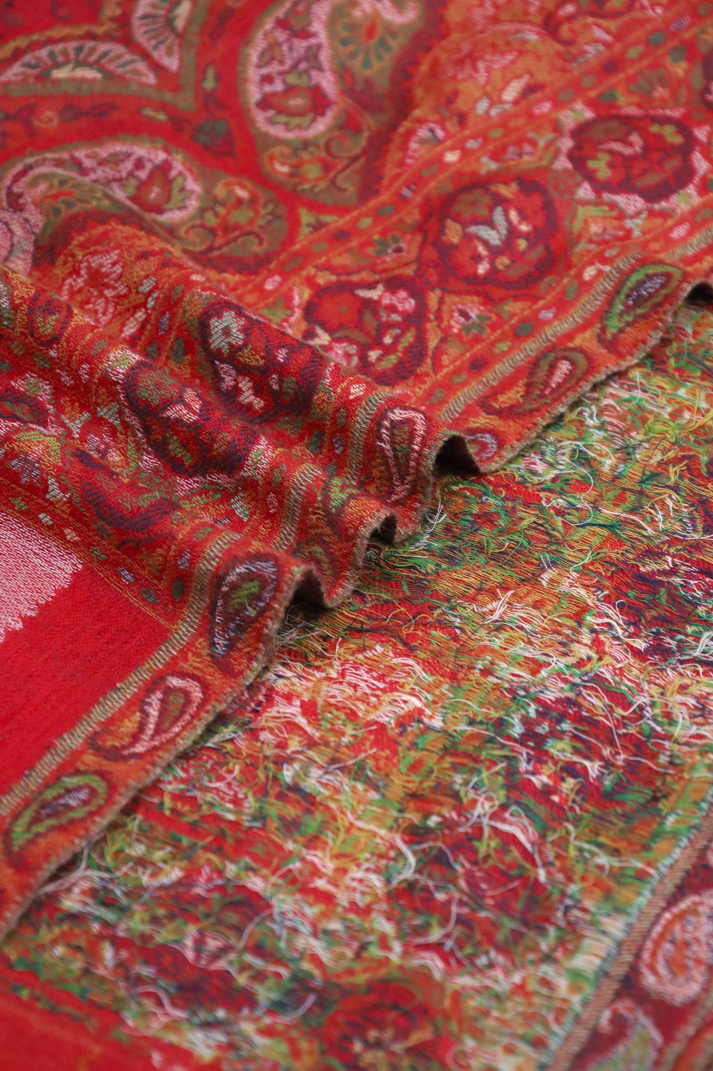 Premium Quality Red Multi Color Woven Authentic Pashmina Cashmere Shawl by Rennuce