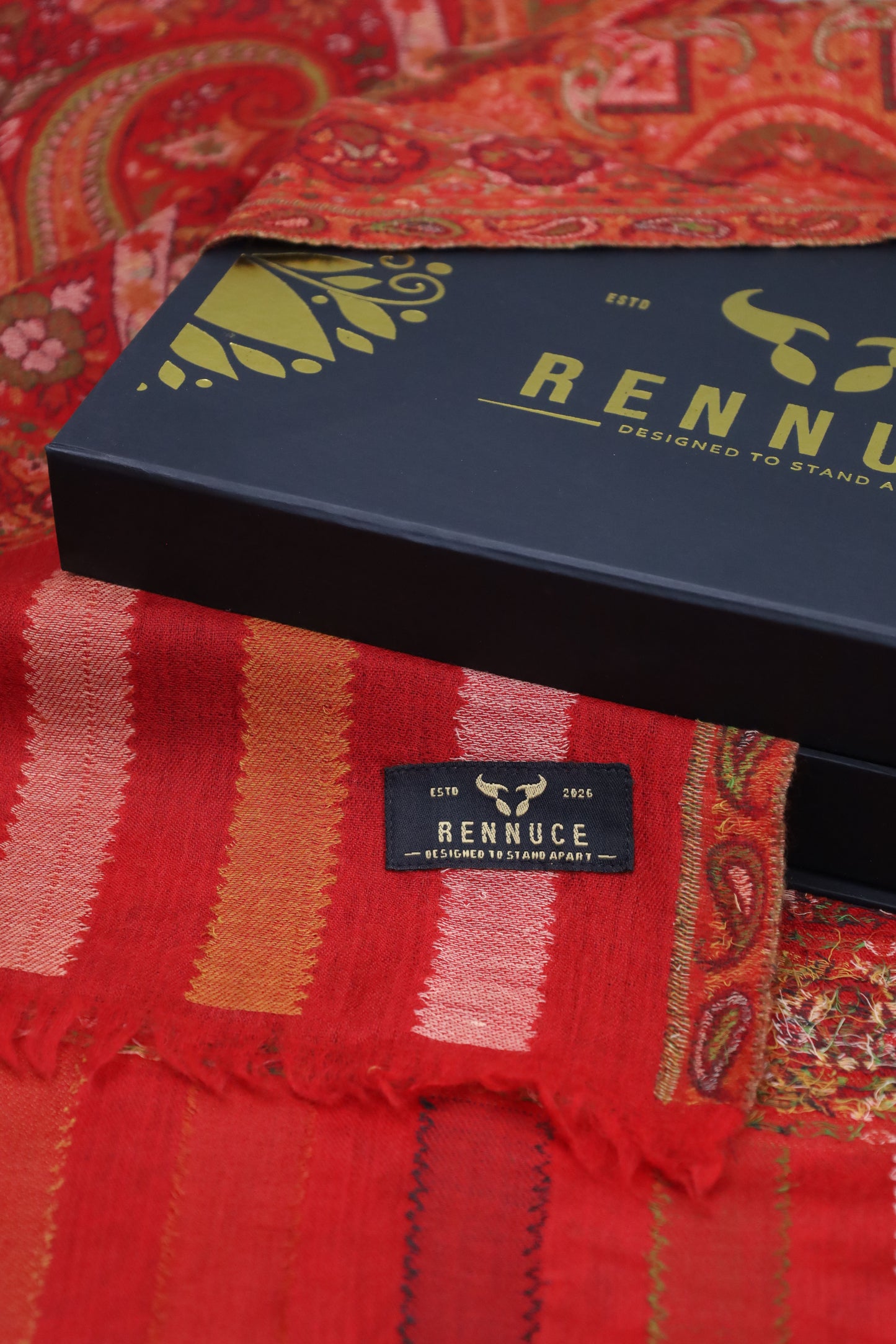 Premium Quality Red Multi Color Woven Authentic Pashmina Cashmere Shawl by Rennuce