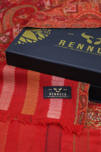Premium Quality Red Multi Color Woven Authentic Pashmina Cashmere Shawl by Rennuce