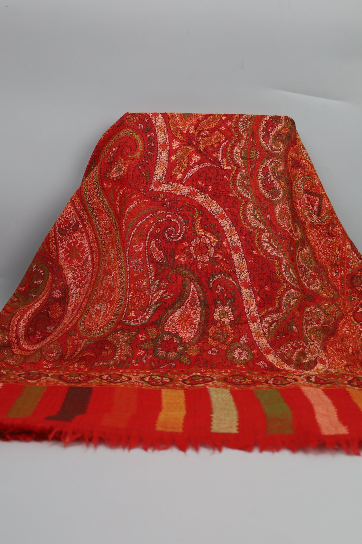 Premium Quality Red Multi Color Woven Authentic Pashmina Cashmere Shawl by Rennuce