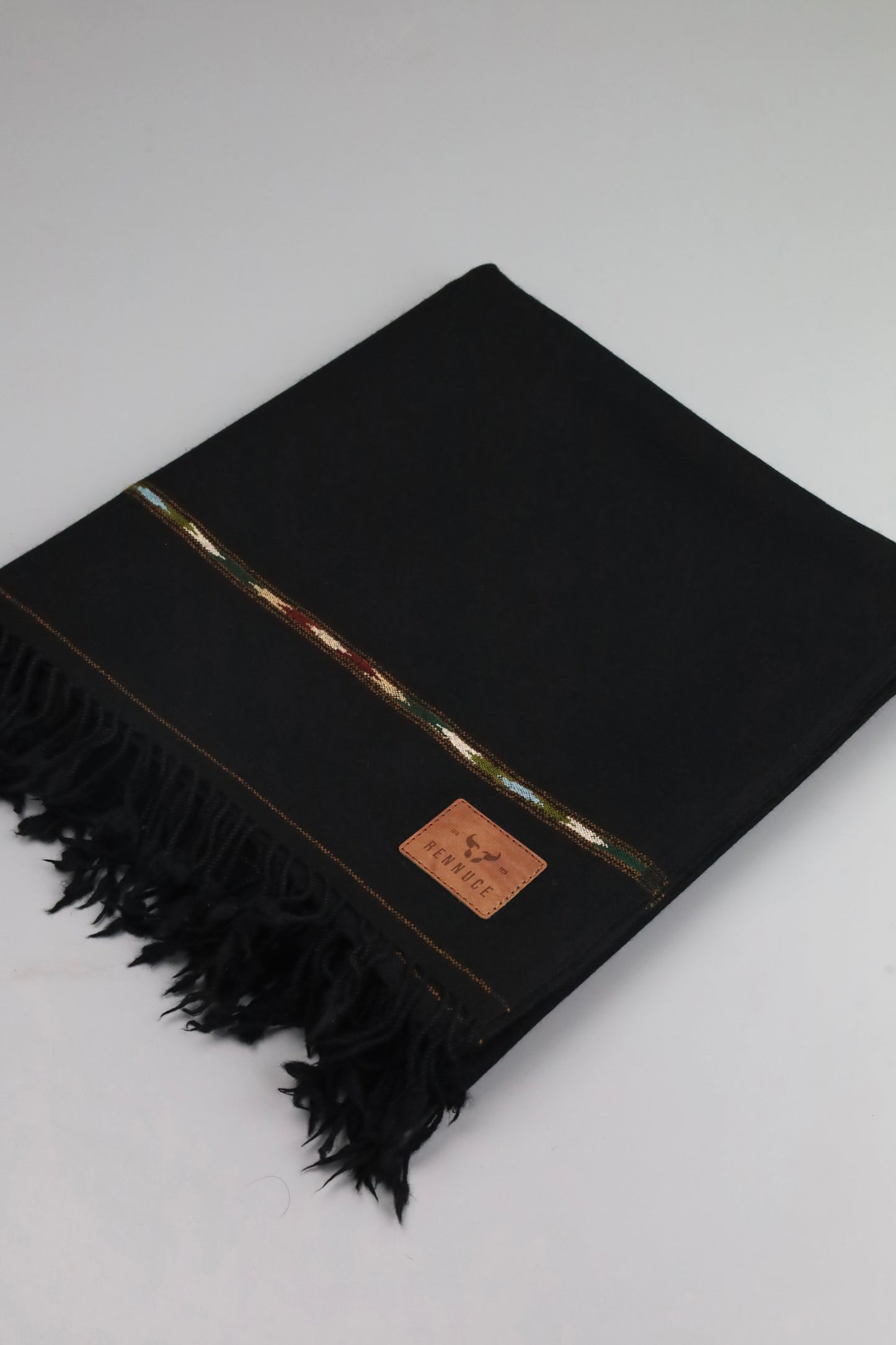 Premium Quality Striped Jet Black Pure Woolen Shawl by Rennuce