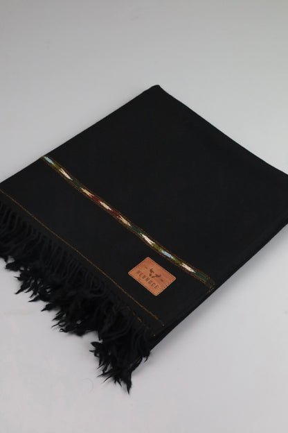 Premium Quality Striped Jet Black Pure Woolen Shawl by Rennuce