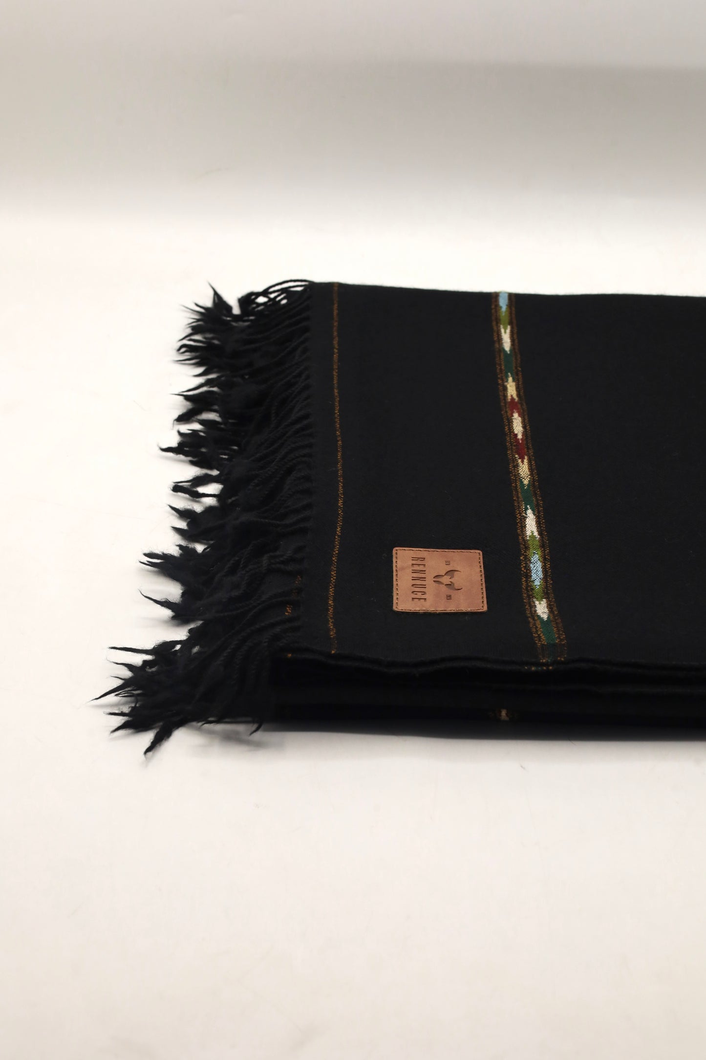 Premium Quality Striped Jet Black Pure Woolen Shawl by Rennuce