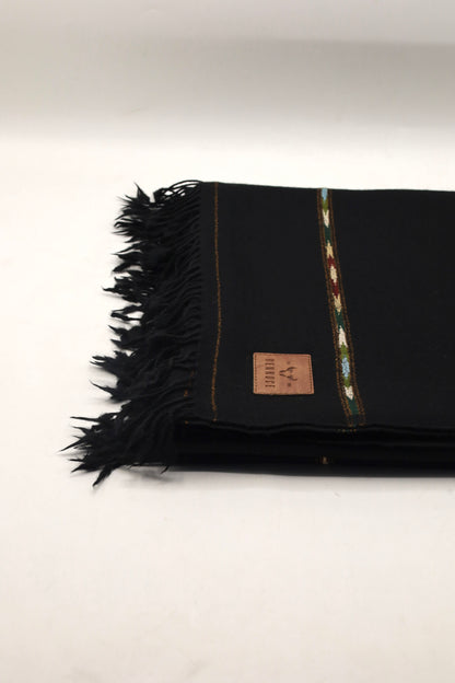 Premium Quality Striped Jet Black Pure Woolen Shawl by Rennuce