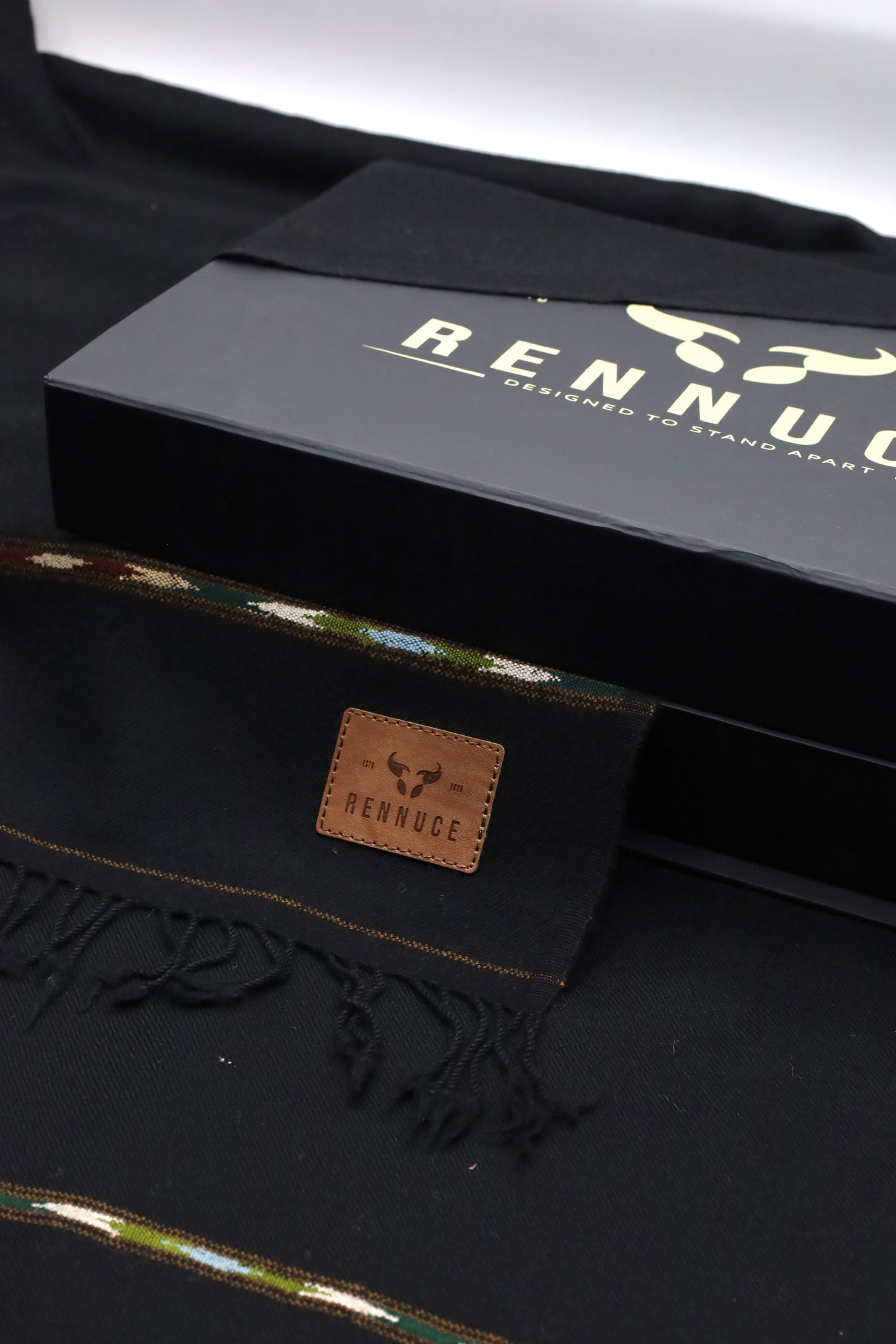 Premium Quality Striped Jet Black Pure Woolen Shawl by Rennuce