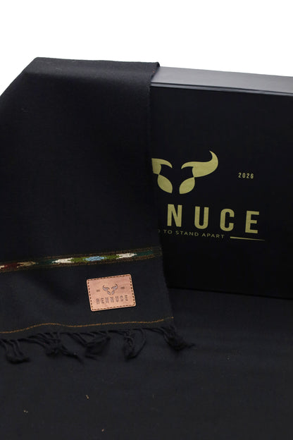 Premium Quality Striped Jet Black Pure Woolen Shawl by Rennuce