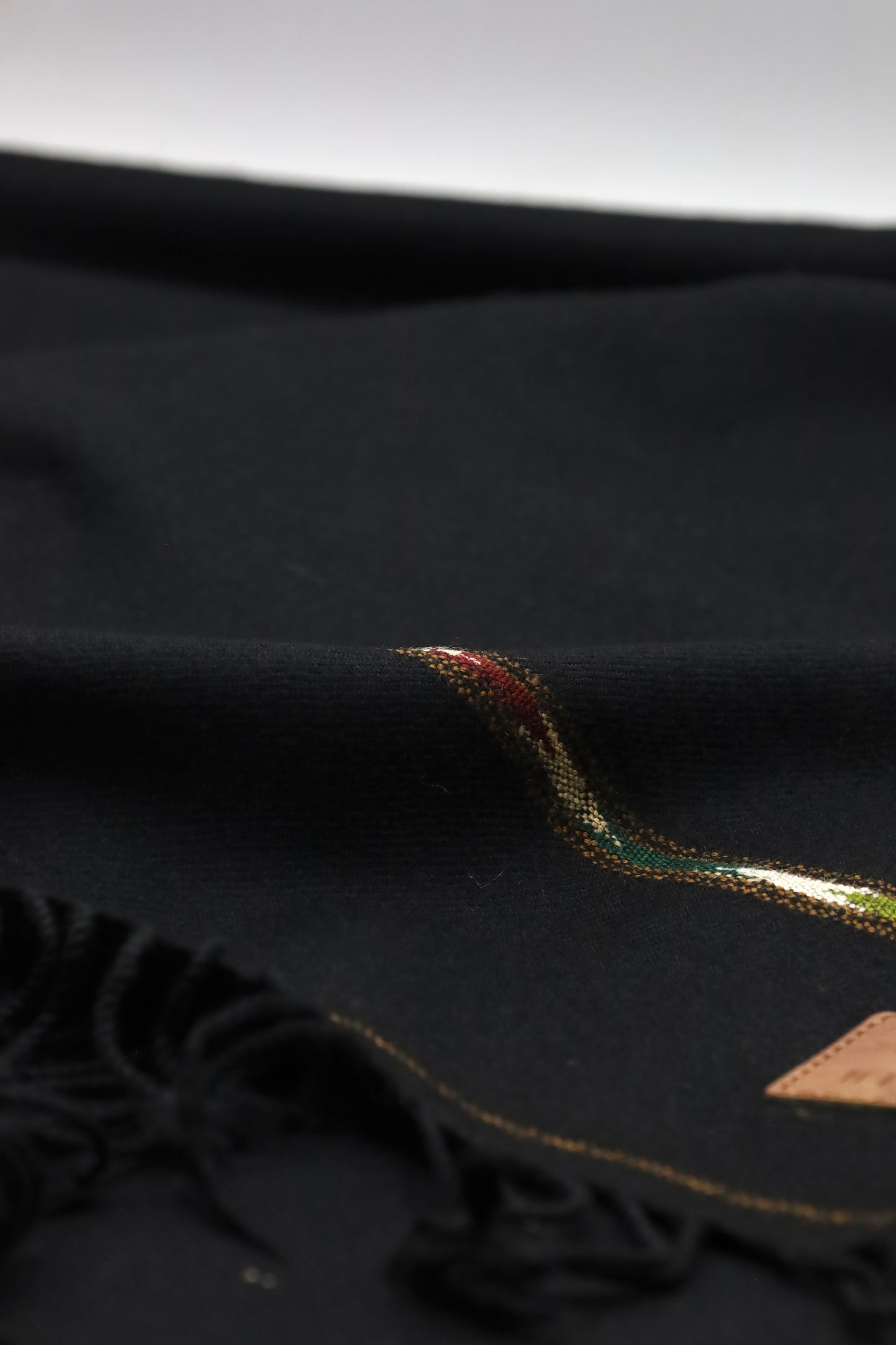 Premium Quality Striped Jet Black Pure Woolen Shawl by Rennuce