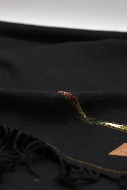 Premium Quality Striped Jet Black Pure Woolen Shawl by Rennuce