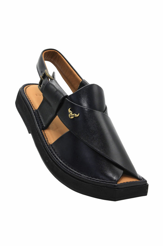 Luxury Black Authentic Peshawari Kaptaan Chappal by Rennuce