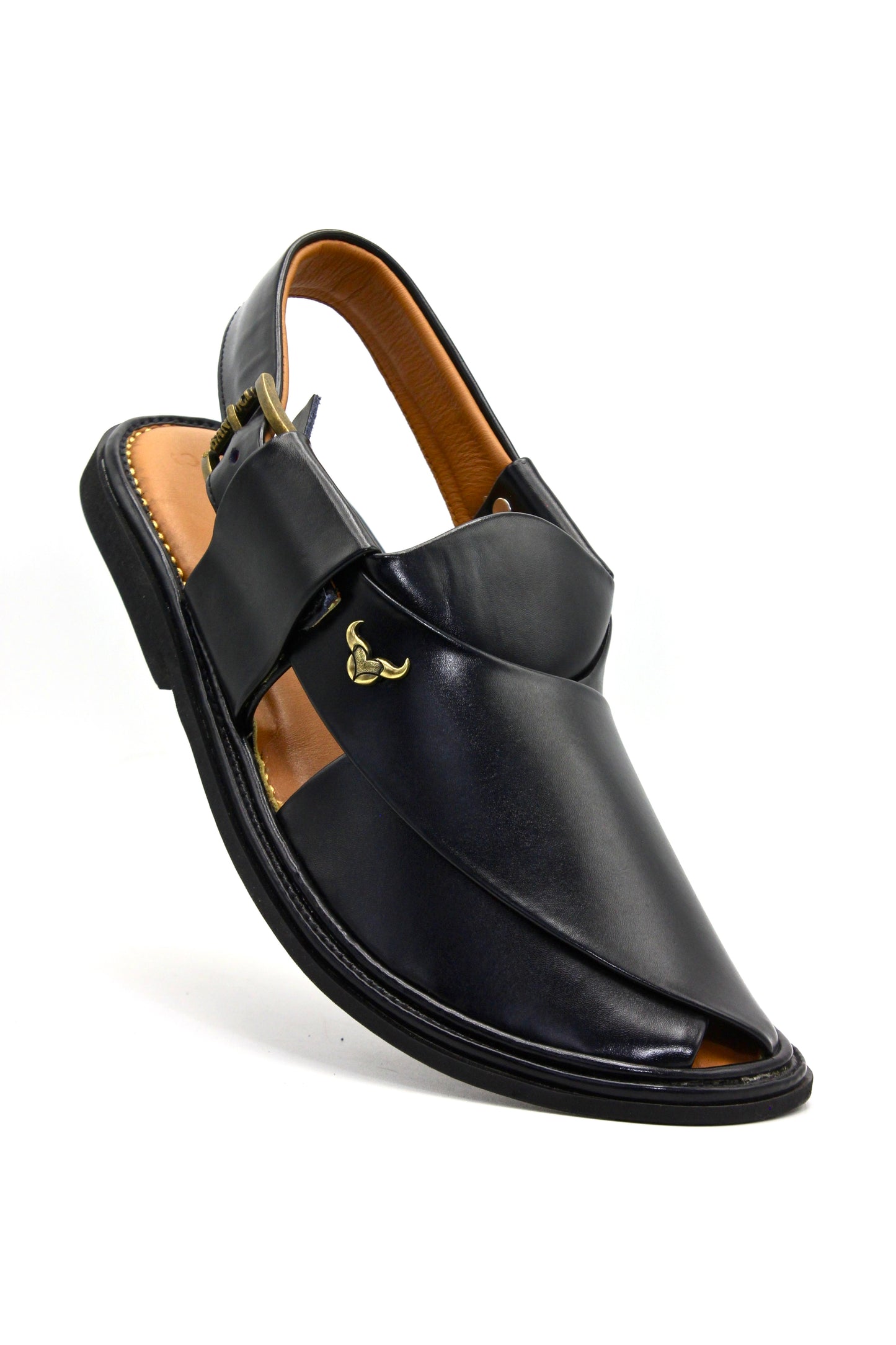 Luxury Round Black Authentic Peshawari Chappal by Rennuce